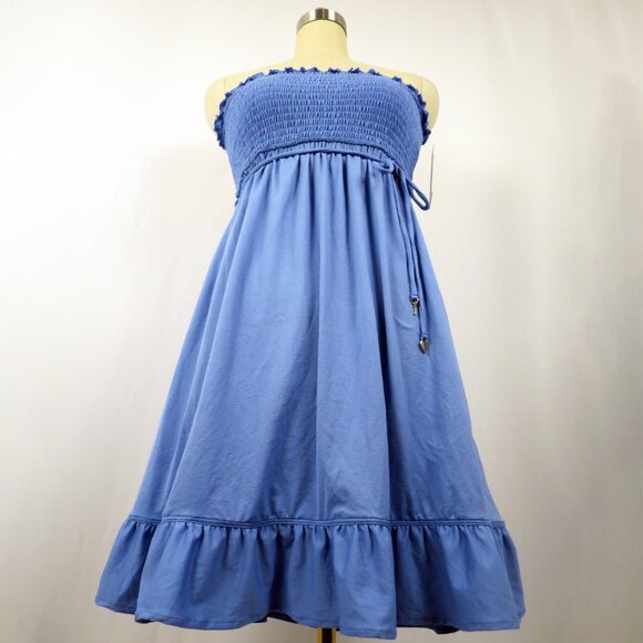 NWT Juicy Couture Blue Smocked Strapless Cover Up Tube Dress Ruffle Hem M - Picture 13 of 15